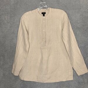 Baird McNutt For J Crew Shirt Womens 00 Tan Irish Linen Popover Top Long Sleeve